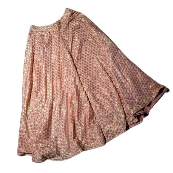 Vtg 1970s Coral Orange Gold Metallic Dot Elephant Bell Bottom Adjustable Pants M - Picture 2 of 3